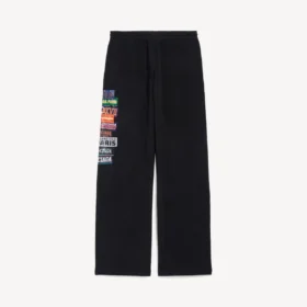 Men’s bumper stickers baggy sweatpants in black