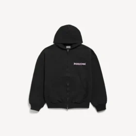 Men’s diy balenciaga back regular fit zip-up hoodie  in black