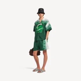 Men’s extreme tie dye bowling short sleeve shirt in green/white