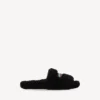 Men’s furry open mule in black/white/red