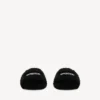 Men’s furry open mule in black/white/red