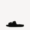 Men’s furry open mule in black/white/red