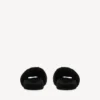 Men’s furry open mule in black/white/red