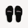 Men’s furry open mule in black/white/red