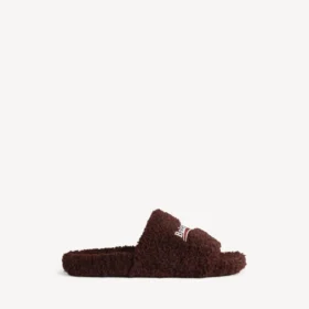 Men’s furry open mule in châtaigne