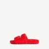 Men’s furry open mule in pop orange/white/red