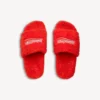 Men’s furry open mule in pop orange/white/red