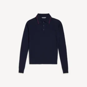 Men’s knitted long sleeve polo in navy Men’s knitted long sleeve polo in navy