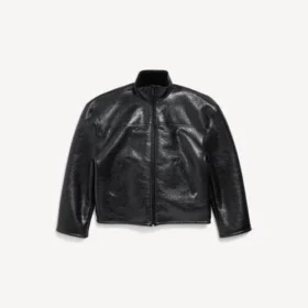 Men’s shearling zip-up jacket in black