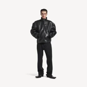 Men’s shearling zip-up jacket in black