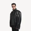 Men’s shearling zip-up jacket in black