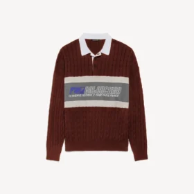 Men’s sporty block patched polo in burgundy/multicolor