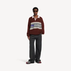 Men’s sporty block patched polo in burgundy/multicolor