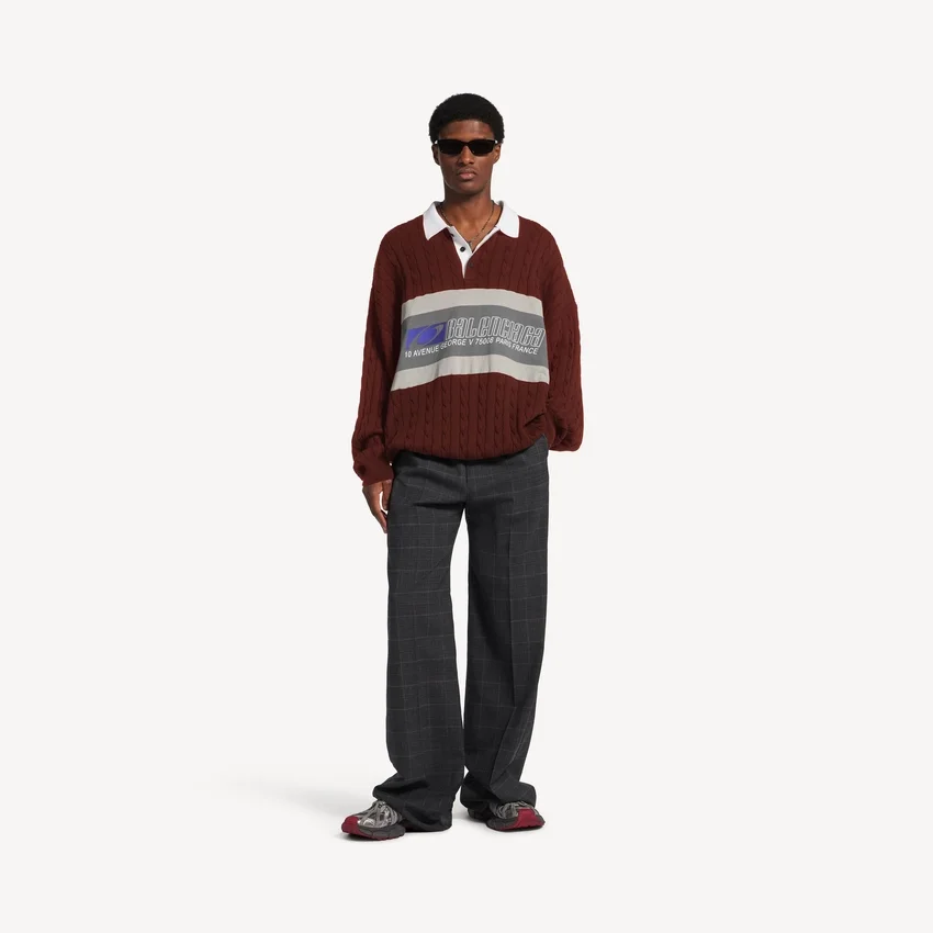 Men’s sporty block patched polo in burgundy/multicolor Men’s sporty block patched polo in burgundy/multicolor