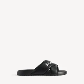 Men’s sporty pool slide sandal in black/white
