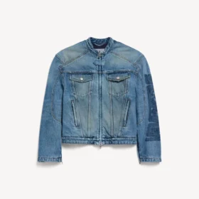Men’s squeeze denim motorcycle jacket in dark blue