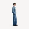 Men’s squeeze denim motorcycle jacket in dark blue Men’s squeeze denim motorcycle jacket in dark blue
