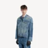 Men’s squeeze denim motorcycle jacket in dark blue Men’s squeeze denim motorcycle jacket in dark blue