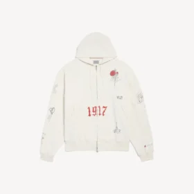 Men’s tattoo oversized zip-up hoodie in cream