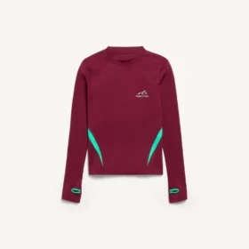 Men’s techwear fitted long sleeve top in burgundy/aqua