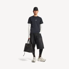 Men’s techwear long sleeve t-shirt in navy/white