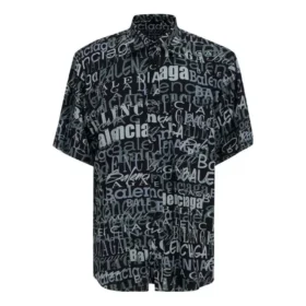 Mixed Typo Logo Print Short Sleeve Shirt “Black Grey” 556854TELF21269