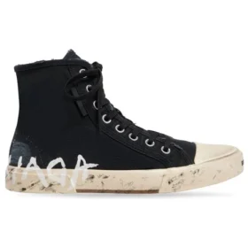 Paris High Top Sneakers “Black Destroyed Cotton and White Rubber with Graffiti” 688752W3RR41099