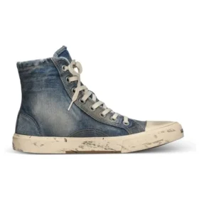 Paris High Top Sneakers “Blue Destroyed Denim and Rubber” 688752W3RCL4090