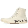 Paris High Top Sneakers “White Destroyed Cotton and White Rubber with Graffiti” 688752W3RR49010