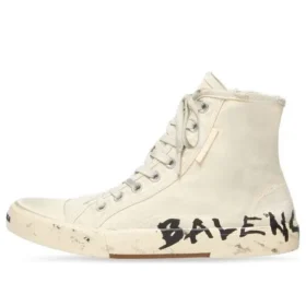 Paris High Top Sneakers “White Destroyed Cotton and White Rubber with Graffiti” 688752W3RR49010