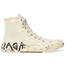 Paris High Top Sneakers “White Destroyed Cotton and White Rubber with Graffiti” 688752W3RR49010