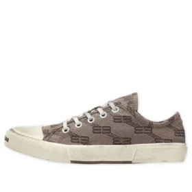 Paris Low Top Sneakers “Tan Allover Logo Cotton and White Rubber” 688754W3RQ22298