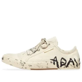 Paris Low Top Sneakers “White Destroyed Cotton and White Rubber with Graffiti” 688757W3RR59010