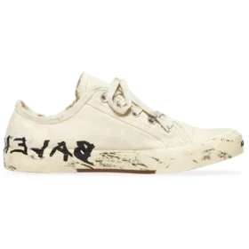 Paris Low Top Sneakers “White Destroyed Cotton and White Rubber with Graffiti” 688757W3RR59010