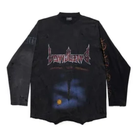 Paris Moon Upside Down Long Sleeve T-Shirt Oversized “Black Faded” 698155TOVT31055