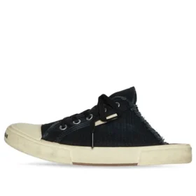 Paris Mules “Black Destroyed Cotton and White Rubber” 693953W3RC31090