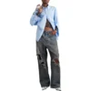 Patched Pockets Baggy Jeans “Blue” 751111TDW143359
