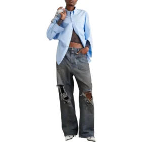 Patched Pockets Baggy Jeans “Blue” 751111TDW143359