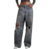 Patched Pockets Baggy Jeans “Blue” 751111TDW143359