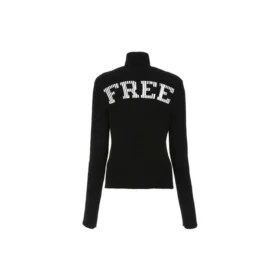Ribbed Printed FREE Turtleneck Sweater “Black” 662722T32101070