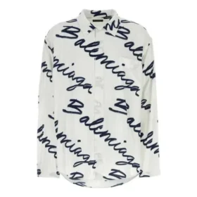 Scribble Logo Short Sleeve Minimal Shirt “White Navy” 681812TOLE99167