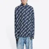 Scribble Logo Short Sleeve Shirt Large Fit “Midnight Blue” 662983TLLJ48502