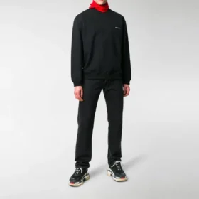 Small Contrast Logo Print Crewneck Sweatshirt “Black White” 556147TYK271000