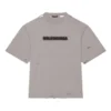 Solid Color Alphabet Printing Hole Round Neck Short Sleeve Unisex Gray 661715TKVD58174
