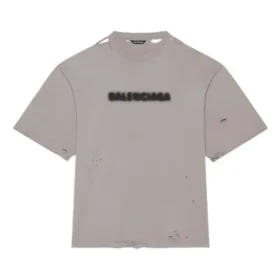 Solid Color Alphabet Printing Hole Round Neck Short Sleeve Unisex Gray 661715TKVD58174