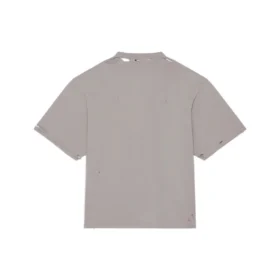 Solid Color Alphabet Printing Hole Round Neck Short Sleeve Unisex Gray 661715TKVD58174
