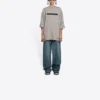 Solid Color Alphabet Printing Hole Round Neck Short Sleeve Unisex Gray 661715TKVD58174