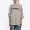 Solid Color Alphabet Printing Hole Round Neck Short Sleeve Unisex Gray 661715TKVD58174
