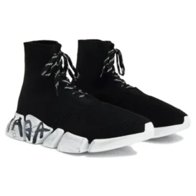 Speed 2.0 Lace Up Sneakers “Black Recycled Knit and White Sole Unit” 617258W2DD41091