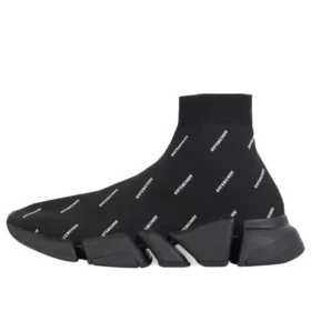 Speed 2.0 Sneakers “Black Knit with White Allover Logo” 617239W2DBO1090